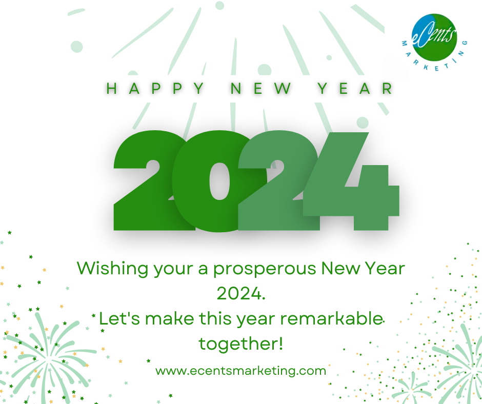 HAPPY NEW YEAR 2024 green and white poster